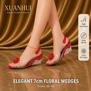 <span class=keywords><strong>Sandali</strong></span> Xuanhui Taglia 45 Estivi alla Moda con Fiori <span class=keywords><strong>Blu</strong></span> per Feste e Matrimoni, Comodi in PVC Trasparente con Tacco a <span class=keywords><strong>Zeppa</strong></span> Trasparente da 7 cm - Product Image 2