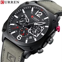 Montre de sport décontractée à quartz pour homme, bracelet en cuir marron, cadran chronographe simple, verre résistant à l'eau, modèle 8398