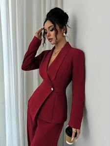 Setelan Blazer & Celana Panjang Wanita Formal Elegan Bernapas Lengan Panjang Kancing Depan untuk Gaya Fashion - Product Image 3