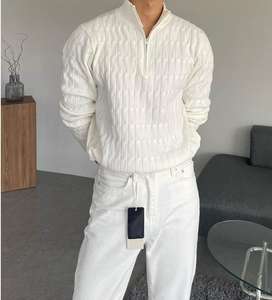 Pull Slouchy avancé pour hommes, pull <span class=keywords><strong>chic</strong></span> à manches longues et à fermeture éclair à <span class=keywords><strong>col</strong></span> <span class=keywords><strong>roulé</strong></span> blanc, saison d'automne - Product Image 1