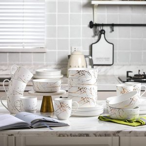 Luxury Modern Gold <strong>Marble</strong> Designer 16 Piece Germany Western Porcelain Ceramic Fine China <strong>Dinnerware</strong> <strong>Set</strong> for 4 Person - Product Image 5