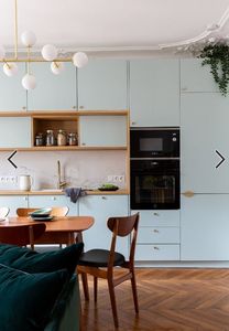 ตู้ศิลปะพื้นบ้านดีไซน์แบบบูรณาการตู้กับข้าวสไตล์ศิลปะพื้นบ้านที่อบอุ่นหม้อหุงข้าวในตัวที่เก็บแบบทำด้วยมือ - Product Image 5