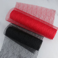 Malla Floral de Poliéster para Envolver, Tela de Red de Araña Hueca, Malla de Encaje Irregular Negra, Blanca y Roja para Decoración de Halloween