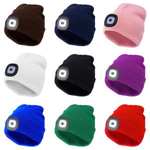 USB Rechargeable LED Night Run Headlight Cap Hat Outdoor Knit Cap for Men and Women Promotional