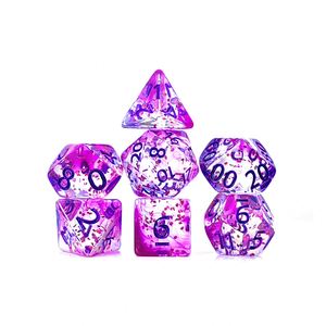 Juego de Dados Transparentes de Alta Calidad con Purpurina Morada para Juegos de Mesa DND RPG - Product Image 2