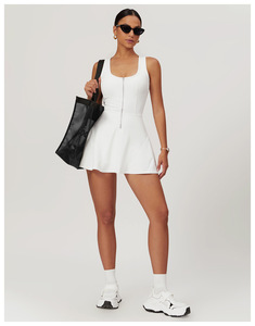Ensemble une pièce jupe de sport et de tennis pour femme, couleur unie, demi-zip, doux, pour le fitness - Product Image 5