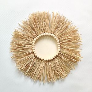 <span class=keywords><strong>Espejo</strong></span> <span class=keywords><strong>de</strong></span> <span class=keywords><strong>rafia</strong></span> bohemio para decoración del hogar, decoración <span class=keywords><strong>de</strong></span> pared con bolas <span class=keywords><strong>de</strong></span> madera, 45cm, gran oferta - Product Image 5