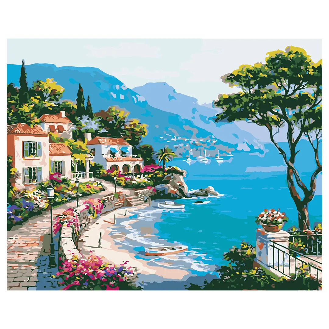 Hot Selling Wall art oil painting by numbers canvas Mountain river scenery paint by numbers kits for living room