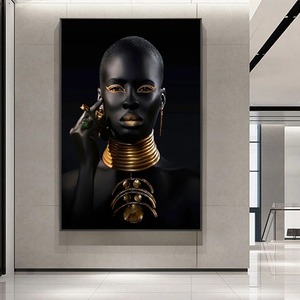 Poster Moderno Art Déco Donna Africana Nero e Oro Stampa su Tela Decorazione Murale per Soggiorno - Product Image 2