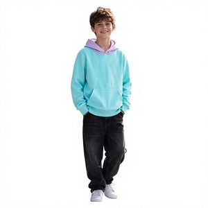 Sweat-shirt à capuche en polaire vintage respirant pour enfants, manches régulières, couleur unie, vêtements d'automne, fabriqué au Bangladesh - Product Image 1