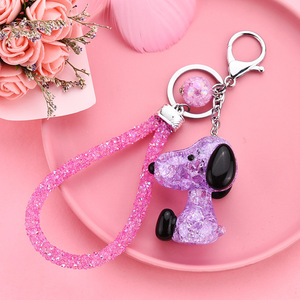 Porte-clés Chien <span class=keywords><strong>Beagle</strong></span> à Grandes Oreilles en Résine Craquelée Scintillante Kawaii, Breloque de Sac Brillante, Cordon de Sangle, Porte-clés de Voiture, Cadeau - Product Image 6