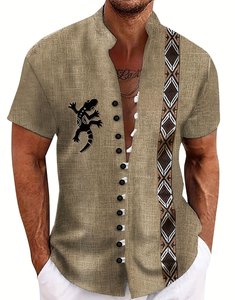 Chemise à manches courtes pour homme, imprimé floral, popeline, boutons sur le devant, décontractée, été, plage, polyester/coton - Product Image 4