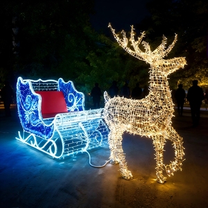 Décoration de Noël extérieure LED avec traîneau <span class=keywords><strong>et</strong></span> <span class=keywords><strong>rennes</strong></span> pour l'entrée des centres commerciaux, éclairage de fête, taille personnalisée - Product Image 2