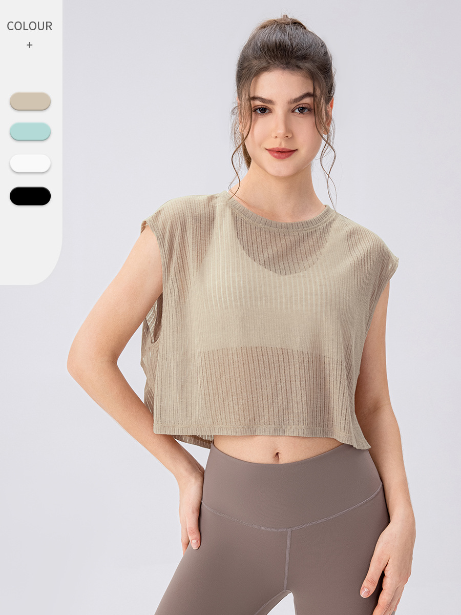 Women's Summer New Fashion High Quality Loose Fitting Perspective Hollowed Out Athletic Mesh Sleeveless Yoga Tank Top