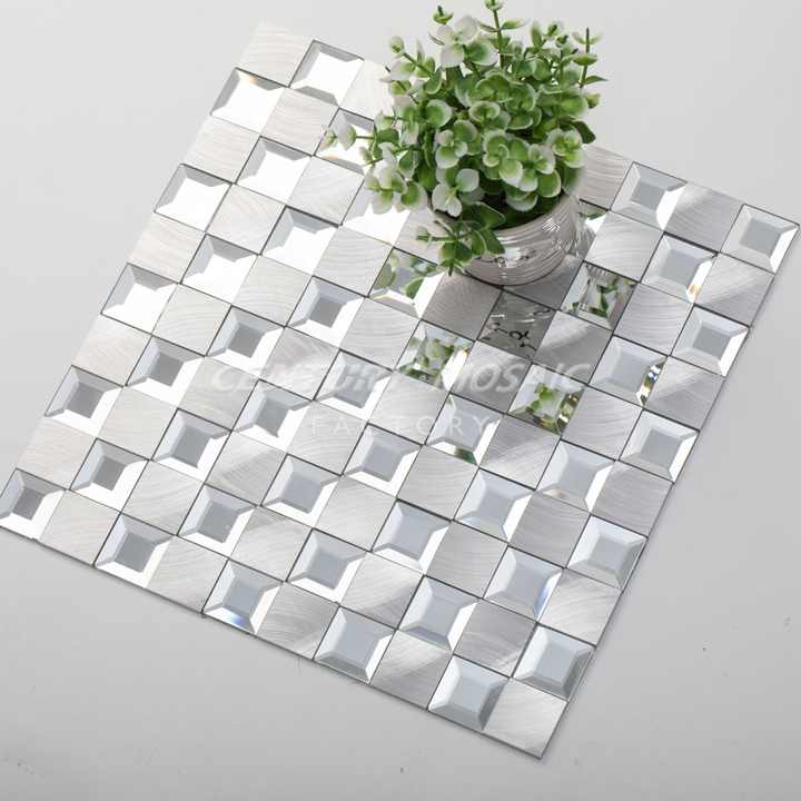 five faces mosaic mirror glass and metal square tiles mix series