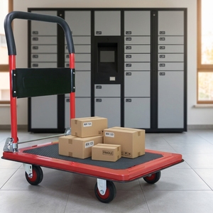 Carretilla de Plataforma Plegable y Resistente de Cuatro Ruedas, de Gran Tamaño, con Asa y Ruedas Sólidas para Transporte y Entrega - Product Image 1
