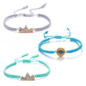 Bracelet classique en laiton, bijou tressé, pendentif en Agate, pierre naturelle, bleu, oeil turc, cordon en coton, tressé, pour femmes et hommes, livraison gratuite