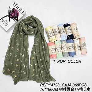 Sciarpa Lunga in Cotone con Motivo a Foglie e Lamina d'Oro 70x180cm per Donna, Accessorio di Moda - Product Image 3