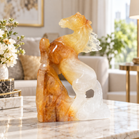 Figurine de cheval en agate jaune polie, sculpture en cristal, statue décorative en pierre pour la maison ou le bureau
