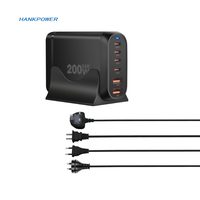 Chargeur USB rapide GaN PD QC3.0 de haute qualité 200W 6 ports pour iPhone pour Samsung Téléphone portable Ordinateur portable Chargeur USB de bureau PD