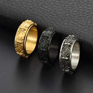<b>Men's</b> Gothic Spider <b>Man</b> Spinner <b>Ring</b> Stainless Steel Waterproof Jewellery with Natural Stone Trendy Gold Plating - Product Image 3