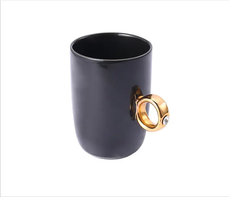 350ml Hochzeits geschenk Gold Diamantring Becher Griff Keramik Souvenir Paar Tassen Kaffee Tee Milch Tasse Tasse mit Gold Ring Griff