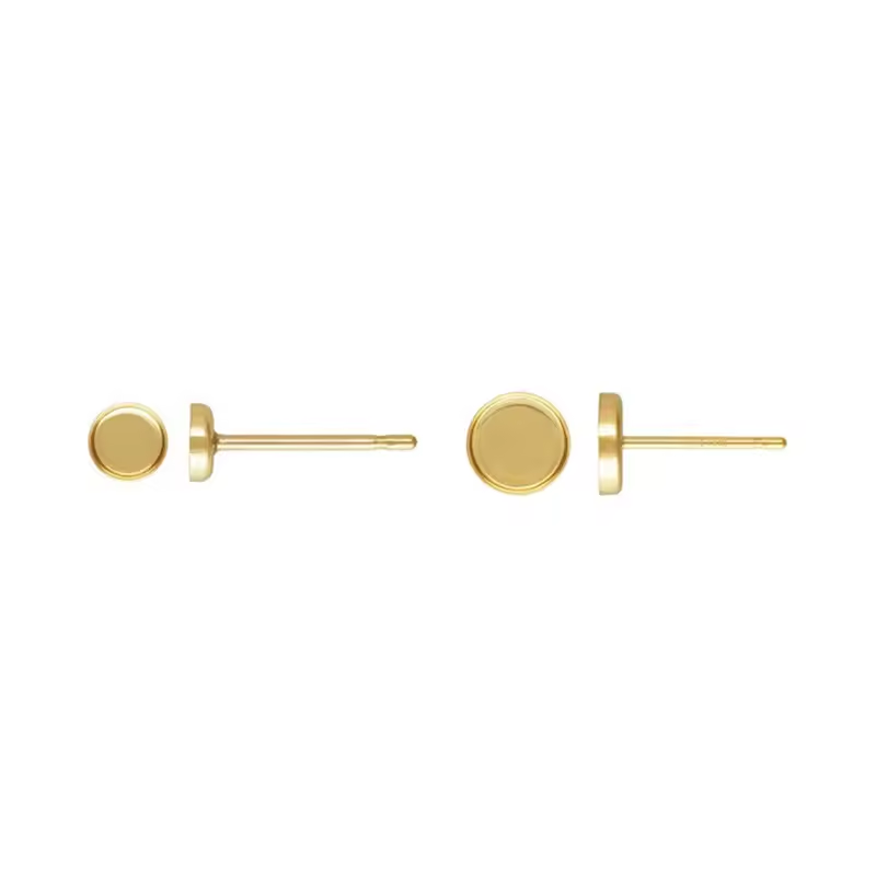 Real 14K Gold Filled Round Bezel Cup Post Earring Stud for