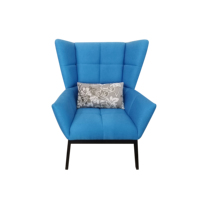 Fauteuil d'appoint moderne et confortable pour chambre d'hôtel, villa, ou salon, en tissu bleu, avec dossier haut et accoudoirs, idéal pour la décoration.