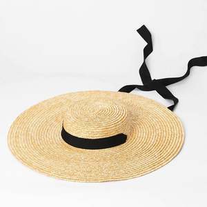 Sombrero de Paja Natural con Borde Ancho y Rayas, Resistente al Viento, con Cordón, Elegante, para Fotografía Urbana, Viajes al Aire Libre, Gorra Plana - Product Image 2