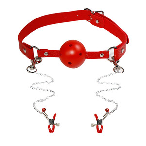 Pinzas Eróticas 2 en 1 para Pechos y Tapón Bucal Hueco para Goteo, Juguetes Sexuales para Adultos, Aturdidor Bucal, Herramientas de Coqueteo BDSM - Product Image 1