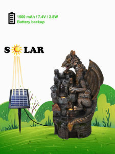 Fontaine solaire d'extérieur à LED, décorations en polyrésine, dragon on <span class=keywords><strong>le</strong></span> château, tissu aquatique - Product Image 2