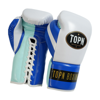 Gants de boxe personnalisés TOPN couleur bleu menthe, unisexes, en cuir microfibre, pour MMA, avec support ergonomique pour le poignet