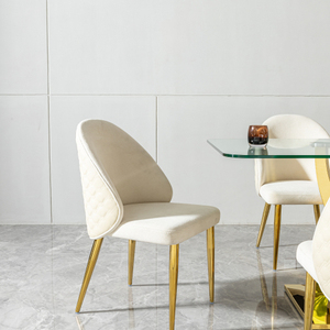 Modern OE HOME Dining Room Chair Stainless Steel Legs Light Yellow PU Leather <b>Back</b> <b>Cushion</b> Beige Velvet Front <b>Cushion</b> Hotel Home - Product Image 2