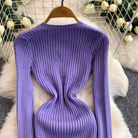 Robe moulante décontractée élégante pour femme à manches longues en maille côtelée, col rond, mi-longue, pour le quotidien