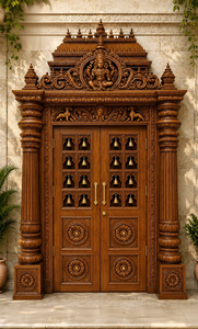 Puerta de Madera de Teca Tallada a Mano, Tradicional y Profesional, con Motivos de Elefantes y Leones, para la Entrada de la Sala de Pooja, Decoración para la Sala de Pooja, Estilo Real, Hecho en EE. UU. - Product Image 6
