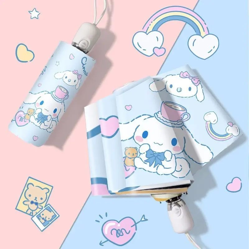 Guarda-sol Kawaii Cinnamoroll Anime Minha Melodia Cinnamoroll Kuromi Guarda-sol dobrável anti-UV para meninas bonitos dos desenhos animados