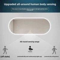 Miroir intelligent de salle de bain à écran tactile, anti-buée, mural, avec éclairage LED, ovale, lumineux, style nordique, verres en verre