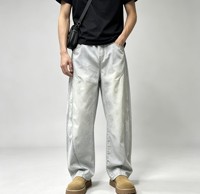 Jean en denim droit personnalisé pour homme, avec rabat superposé, coupe ample, jambe large, effet usé, style Y2K Streetwear Hip Hop, taille mi-haute, coloré