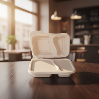 Boîte à lunch jetable en amidon de maïs 1000 ml, trois ou six compartiments, vaisselle en plastique de qualité alimentaire pour emporter, assiettes et bols