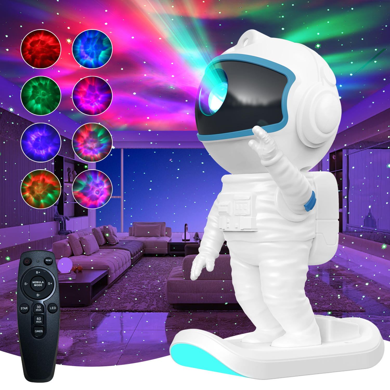 Hot Selling Nebula for Astronaut Night Light Projector Remote Control LED for Kids' Bedroom Bathroom Decor Modern White ABS Lamp