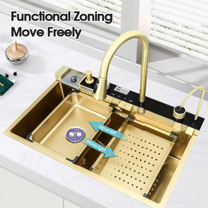 Évier <span class=keywords><strong>de</strong></span> cuisine intelligent moderne avec affichage numérique LED, robinet cascade, en acier inoxydable 304, cuve simple intégrée - Product Image 4