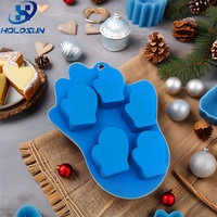 Moule en silicone 5 cavités personnalisé pour décorations de gâteaux, style Noël, Père Noël, palmier, pour bonbons, chocolats et glaçons, idéal pour la pâtisserie des fêtes