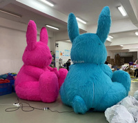 Ballon gonflable en peluche Lapin de Pâques rose et bleu, dessin animé, jouet en forme de lapin assis, 1,5 m de haut, marque Anhang, avec souffleur d'air pour extérieur
