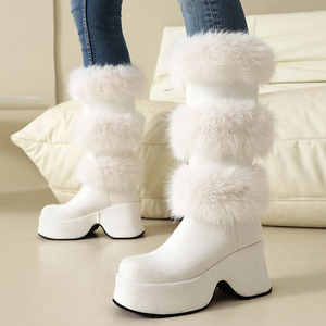 Women High Wedge Heels Plush Fur <b>Long</b> Booties Fluffy Knee High Platform Suede Boots Winter Thick Furry Snow Shoes - Product Image 3