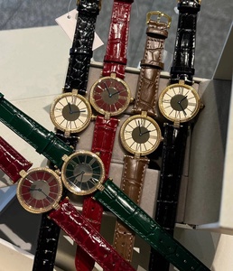 Montre-bracelet vintage pour femme, 30 mm, chiffres romains, bracelet en cuir véritable, montre à quartz, <span class=keywords><strong>double</strong></span> cadran en saphir avec diamants CZ - Product Image 1
