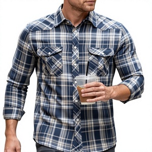 Men's Plaid Button Shirt Long Sleeve Flannel Casual Western Style Turn-down Collar Plus Size 100% Cotton Breathable Autumn - Product Image 1