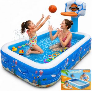 Piscina Familiar Inflable Multifuncional con Aro de Baloncesto y Diseño Oceánico para Diversión de Verano en el Patio Trasero - Product Image 1