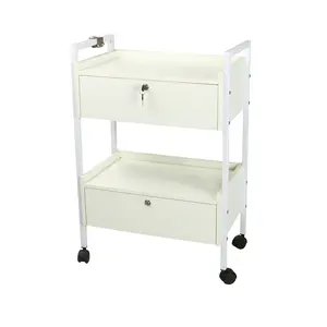 Wood Spa Beauty Salon Trolley Cart Salon Furniture Modern Small Kitchen Equipment with Drawer Iron Outlet Price 2-level