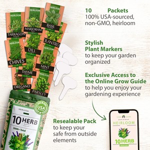 Kit d'herbes anciennes non-OGM avec pots suspendus et pots de sol pour la culture à domicile <span class=keywords><strong>en</strong></span> intérieur/extérieur toute l'année - Product Image 1