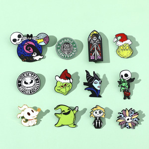 Badge en métal moulé sous pression, motif dessin animé, drôle, pour Halloween (Citrouille, Pin, Jack, Sally) et Noël, Nouvel An Chinois, vente en gros - Product Image 2
